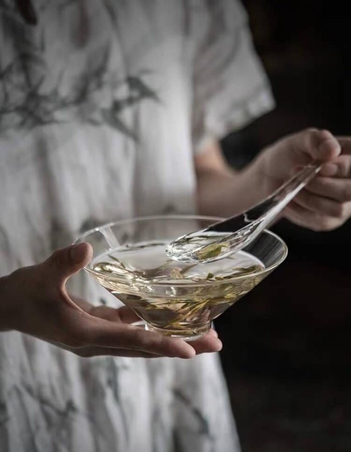 Japanese High Temperature Resistant Simple Glass Tea Bowl & Spoon Set ?? Chawan Set