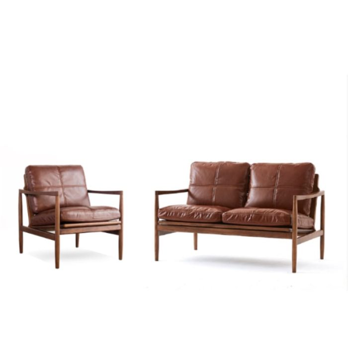 Hiroko - Solid Ash Wood & Leather Armchair ?? Reading Chair | Double Sofa - Image 16