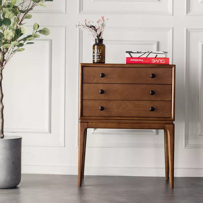 Hiroko - Living Room Ash Wood Three-story Drawer Cabinet - Image 7