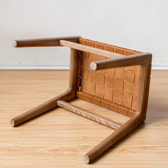 Juan - Solid Ash Wood & Leather Dining Stool | Makeup Stool - Image 3
