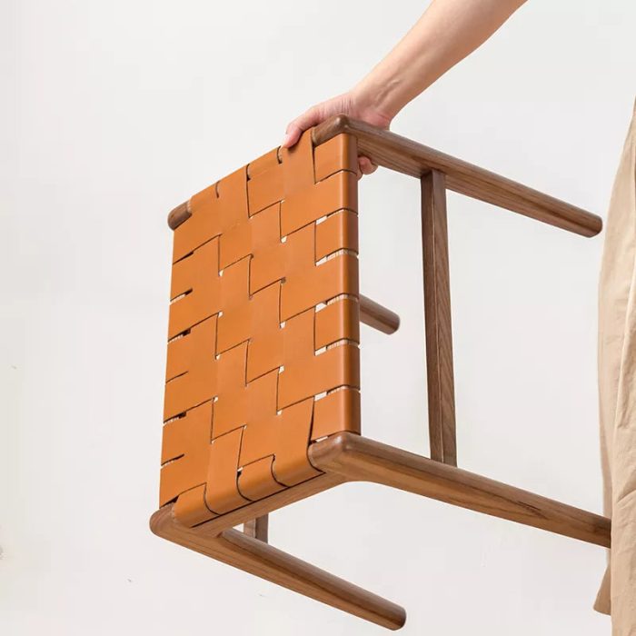 Juan - Solid Ash Wood & Leather Dining Stool | Makeup Stool - Image 2