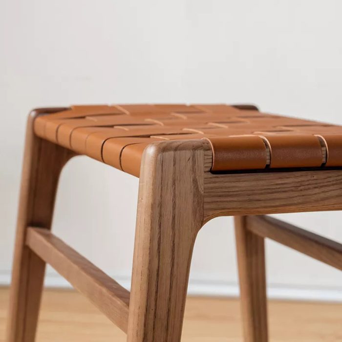 Juan - Solid Ash Wood & Leather Dining Stool | Makeup Stool - Image 5