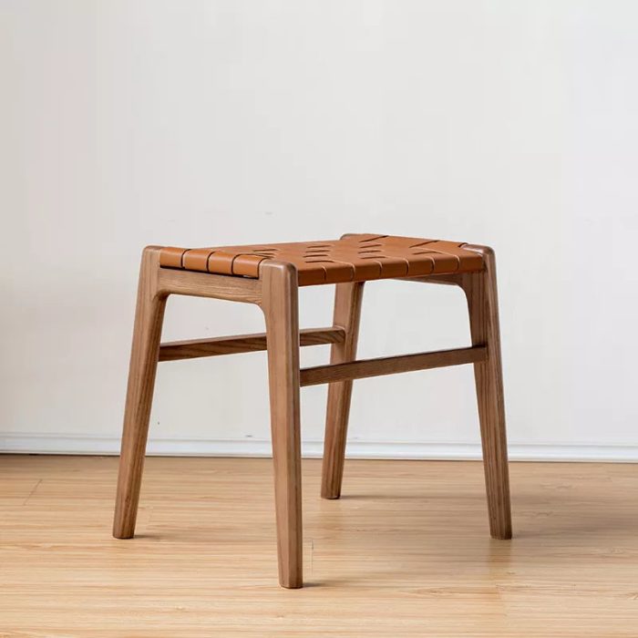 Juan - Solid Ash Wood & Leather Dining Stool | Makeup Stool - Image 7