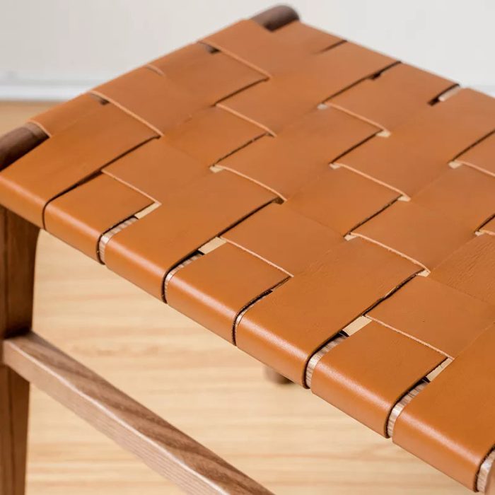 Juan - Solid Ash Wood & Leather Dining Stool | Makeup Stool - Image 6