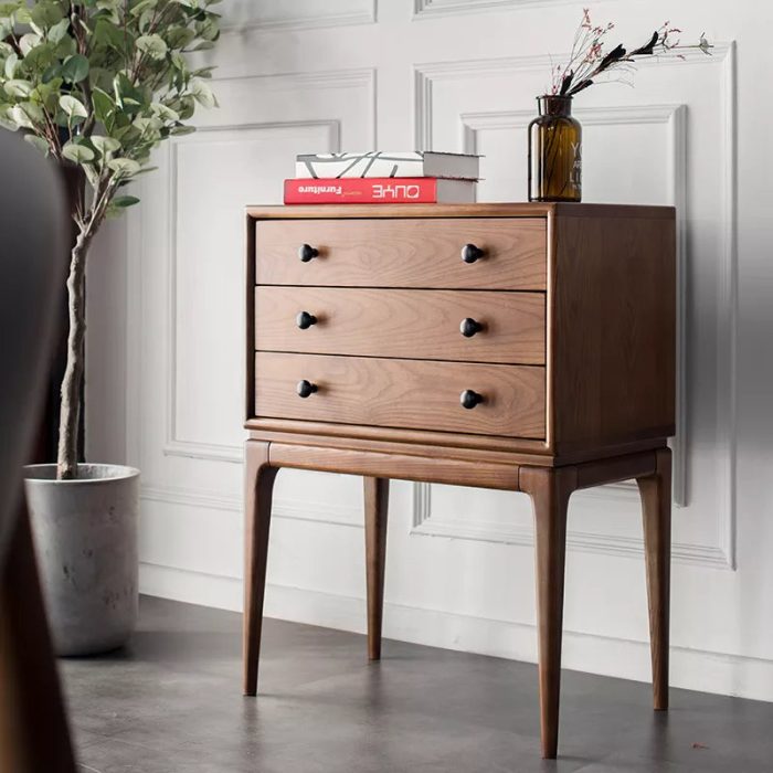 Hiroko - Living Room Ash Wood Three-story Drawer Cabinet - Image 2