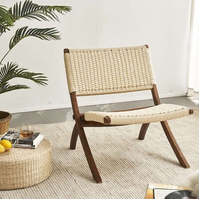 Tomomi-KPR Folding Lounge Chair - Solid Wood & Kraft Paper Rope - Image 7