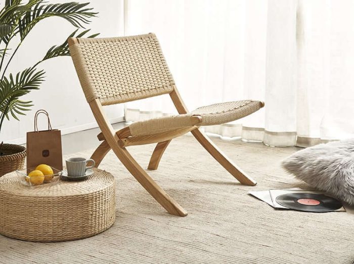 Tomomi-KPR Folding Lounge Chair - Solid Wood & Kraft Paper Rope - Image 8