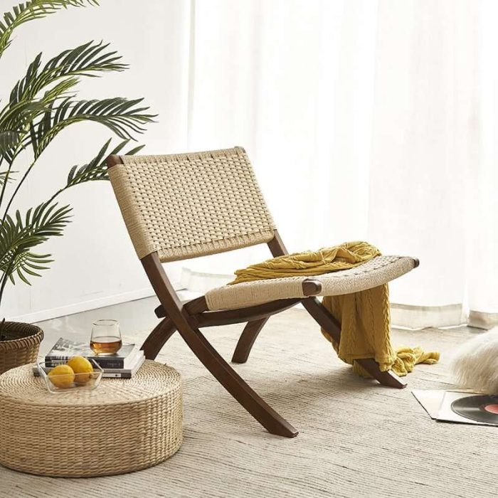 Tomomi-KPR Folding Lounge Chair - Solid Wood & Kraft Paper Rope - Image 6