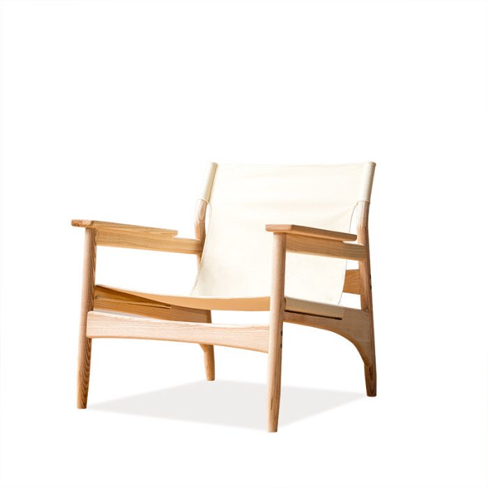 Kazue - Solid Ash Wood & Canvas Armchair ?? Reading Chair