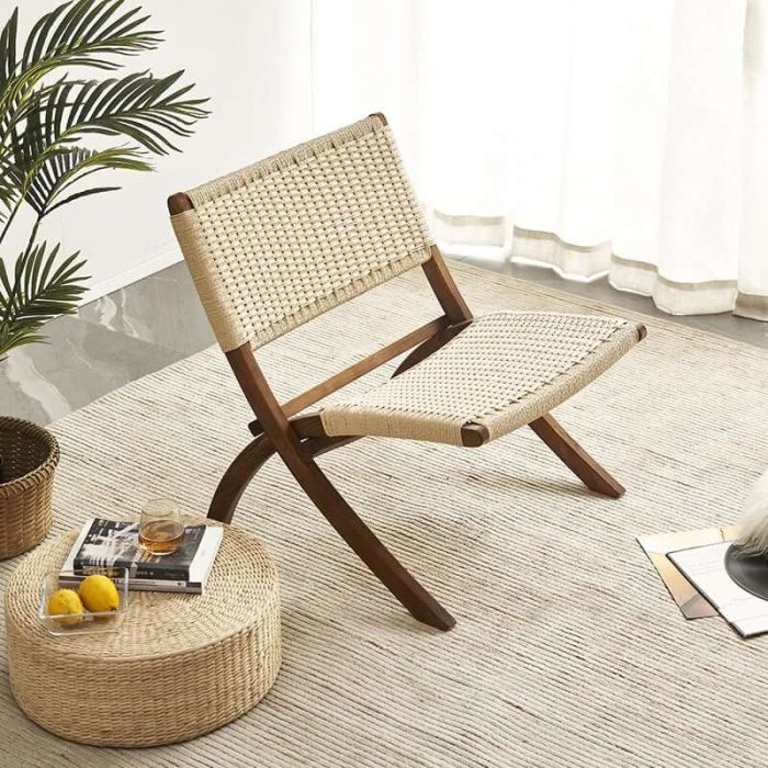 Tomomi-KPR Folding Lounge Chair - Solid Wood & Kraft Paper Rope - Image 5
