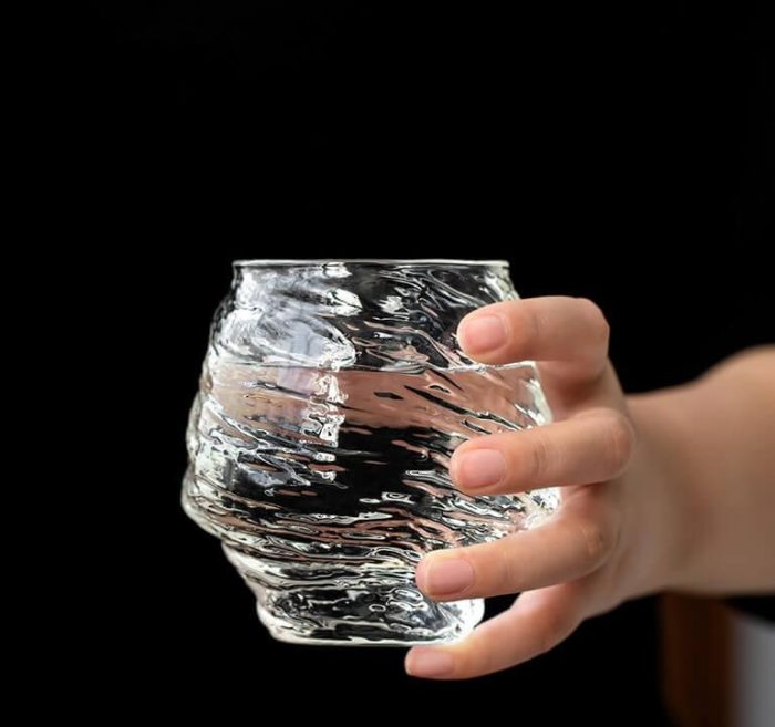 Japanese Cyclone Hammer Pattern Glass Water Cup - 4 pcs