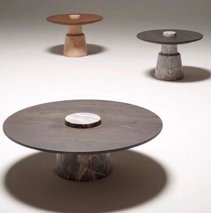 PABLO - Side Table - Smoke Gray & Black | Natural Marble +wood - Image 2