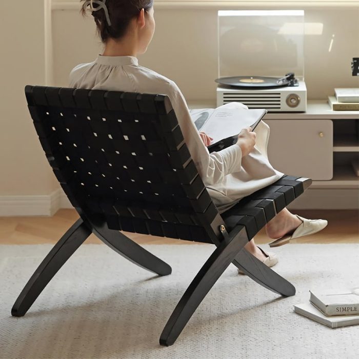 Tomomi-CW Folding Lounge Chair - Solid Wood & Canvas Woven - Image 3