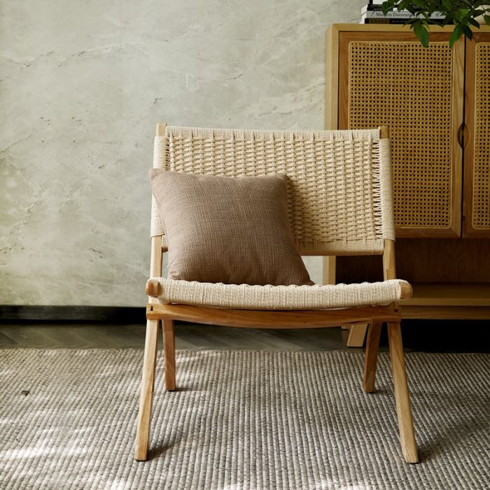 Tomomi-KPR Folding Lounge Chair - Solid Wood & Kraft Paper Rope - Image 2
