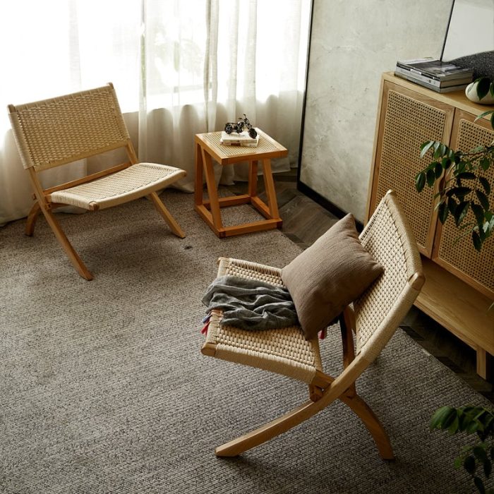 Tomomi-KPR Folding Lounge Chair - Solid Wood & Kraft Paper Rope - Image 3