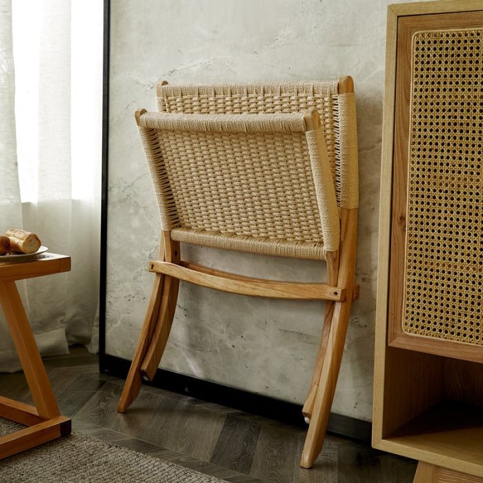 Tomomi-KPR Folding Lounge Chair - Solid Wood & Kraft Paper Rope - Image 4