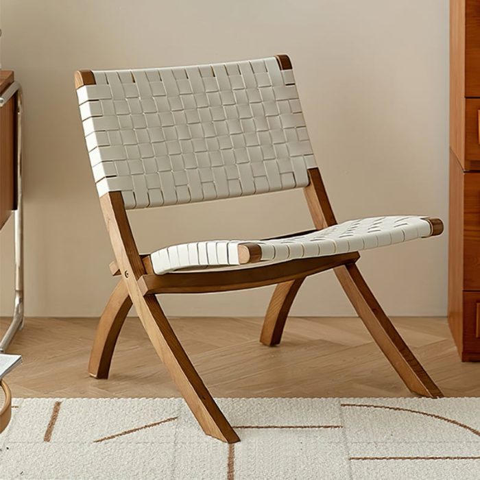 Tomomi-ML Folding Lounge Chair - Solid Wood & Microfiber Leather - Image 2