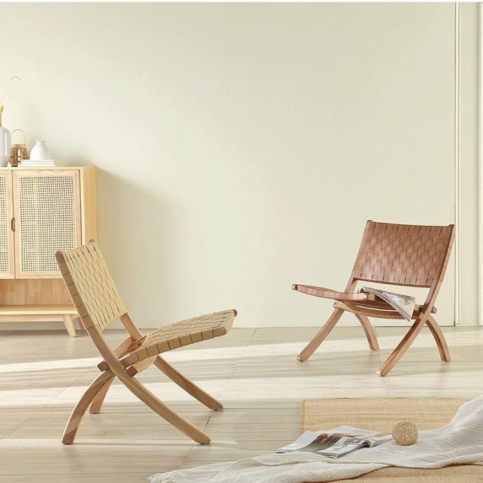 Tomomi-ML Folding Lounge Chair - Solid Wood & Microfiber Leather - Image 6