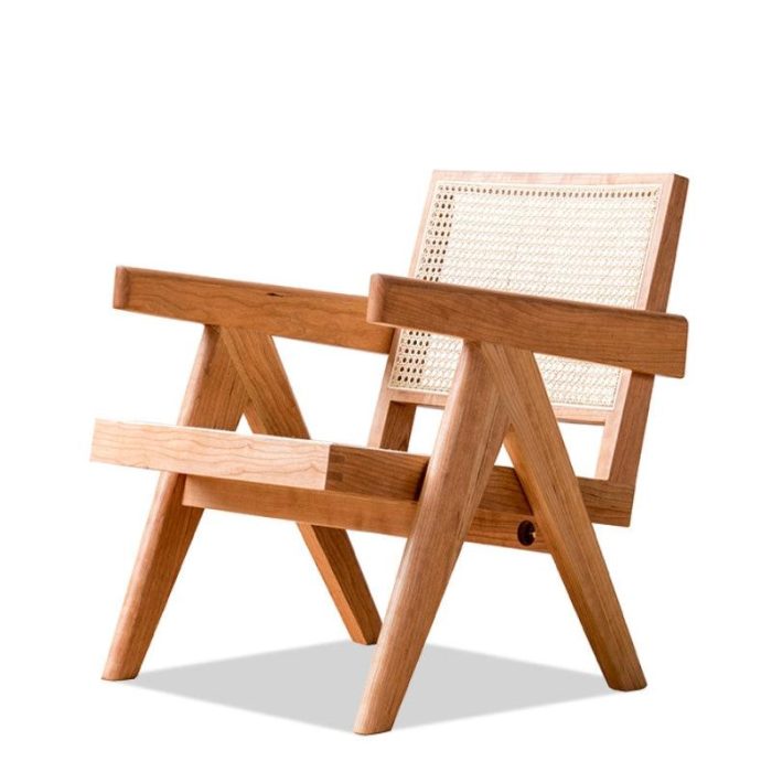 Akai Rika - Solid Wood & Rattan Lounge Chair With Armrests 70
