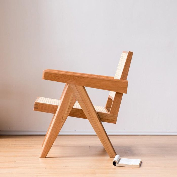 Akai Rika - Solid Wood & Rattan Lounge Chair With Armrests 70 - Image 7
