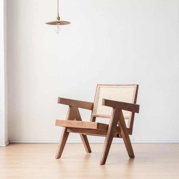 Akai Rika - Solid Wood & Rattan Lounge Chair With Armrests 70 - Image 2