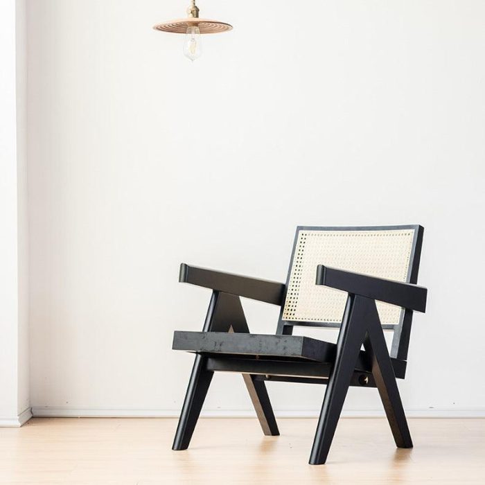 Akai Rika - Solid Wood & Rattan Lounge Chair With Armrests 70 - Image 3