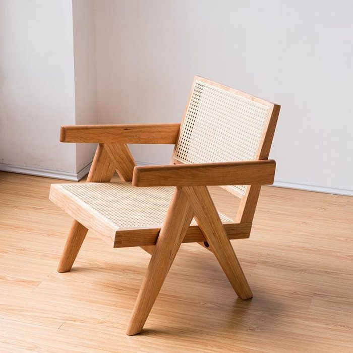 Akai Rika - Solid Wood & Rattan Lounge Chair With Armrests 70 - Image 5