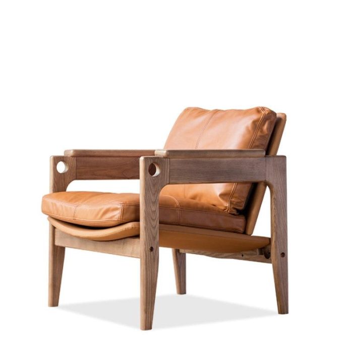 Azami - Solid Ash Wood & Genuine Leather Armchair ?? Reading Chair