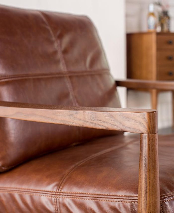 Hiroko - Solid Ash Wood & Leather Armchair ?? Reading Chair | Double Sofa - Image 9