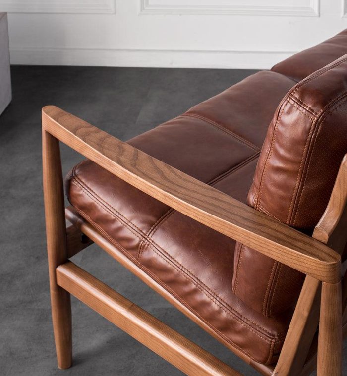 Hiroko - Solid Ash Wood & Leather Armchair ?? Reading Chair | Double Sofa - Image 10