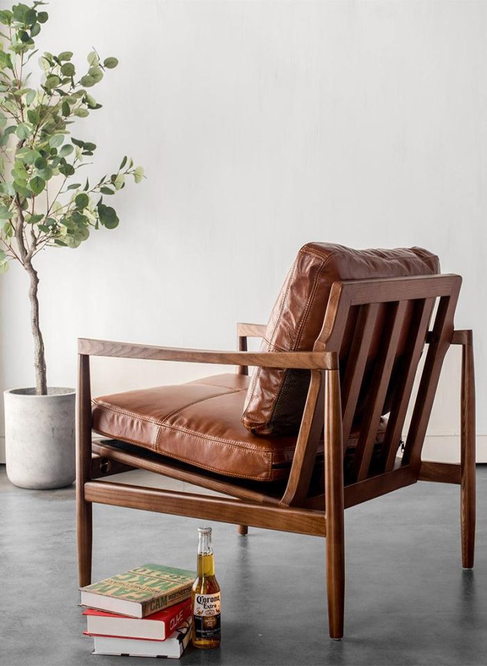 Hiroko - Solid Ash Wood & Leather Armchair ?? Reading Chair | Double Sofa - Image 4
