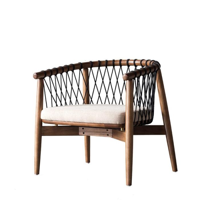 Rikuto - Solid Ash Wood & Cotton Armchair??Reading Chair